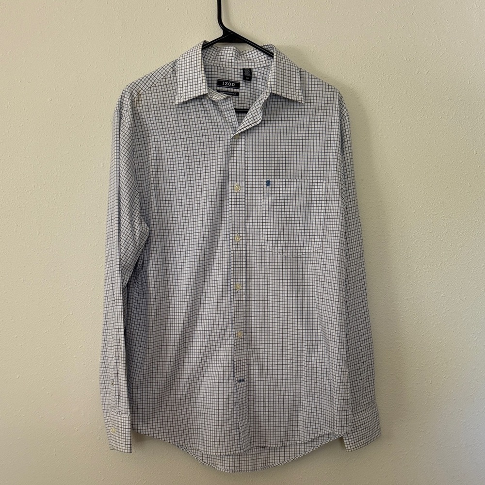 Izod Men's White and Blue Plaid Shirt